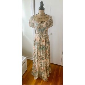 BALTICBØRN Floral Pattern Multicolor Pastel Smocked Puff Sleeve Sweetheart Maxi